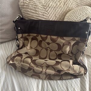 Coach Dark Brown and Tan Shoulder Bag